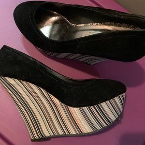 Black Platforms with Striped Wedge